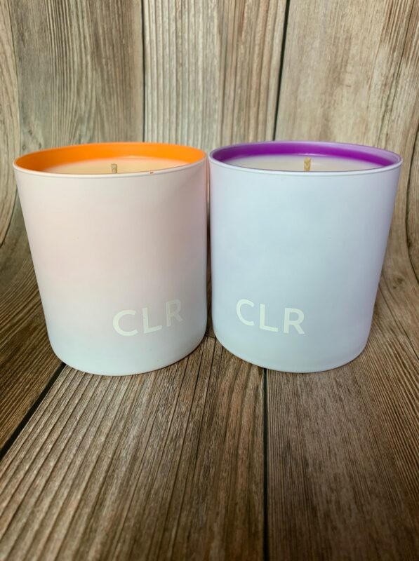 A photo of two of the classic collection of CLR Los Angeles, orange and purple. 