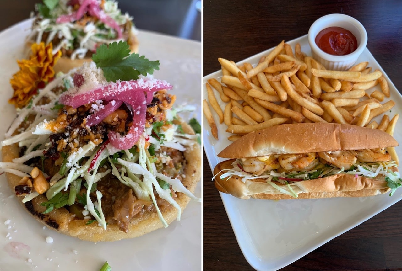 Nestled in the heart of Pasadena, Deluxe 1717 serves a delicious weekend brunch, featuring items like the Vegetarian Sopes, and Fried Shrimp Po'Boy.