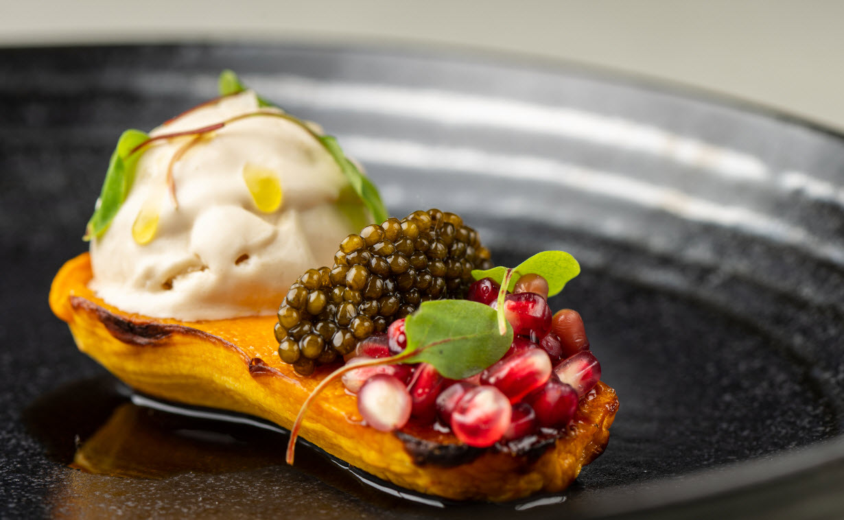 This New Year’s Eve, celebrate at one of L.A.'s newest restaurants Workshop Bar & Kitchen. Chef Beckman will offer a special prix fixe menu featuring dishes like this Roasted Honeynut Squash. Photo Credit: Frank Wonho Lee