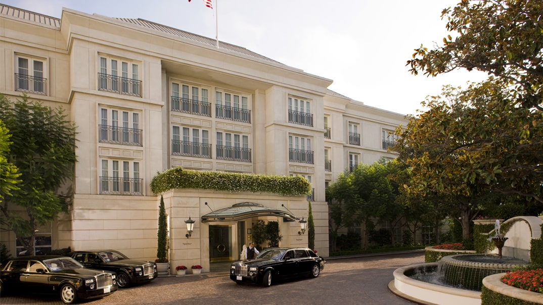 A photo of the exterior of The Peninsula Beverly Hills. 