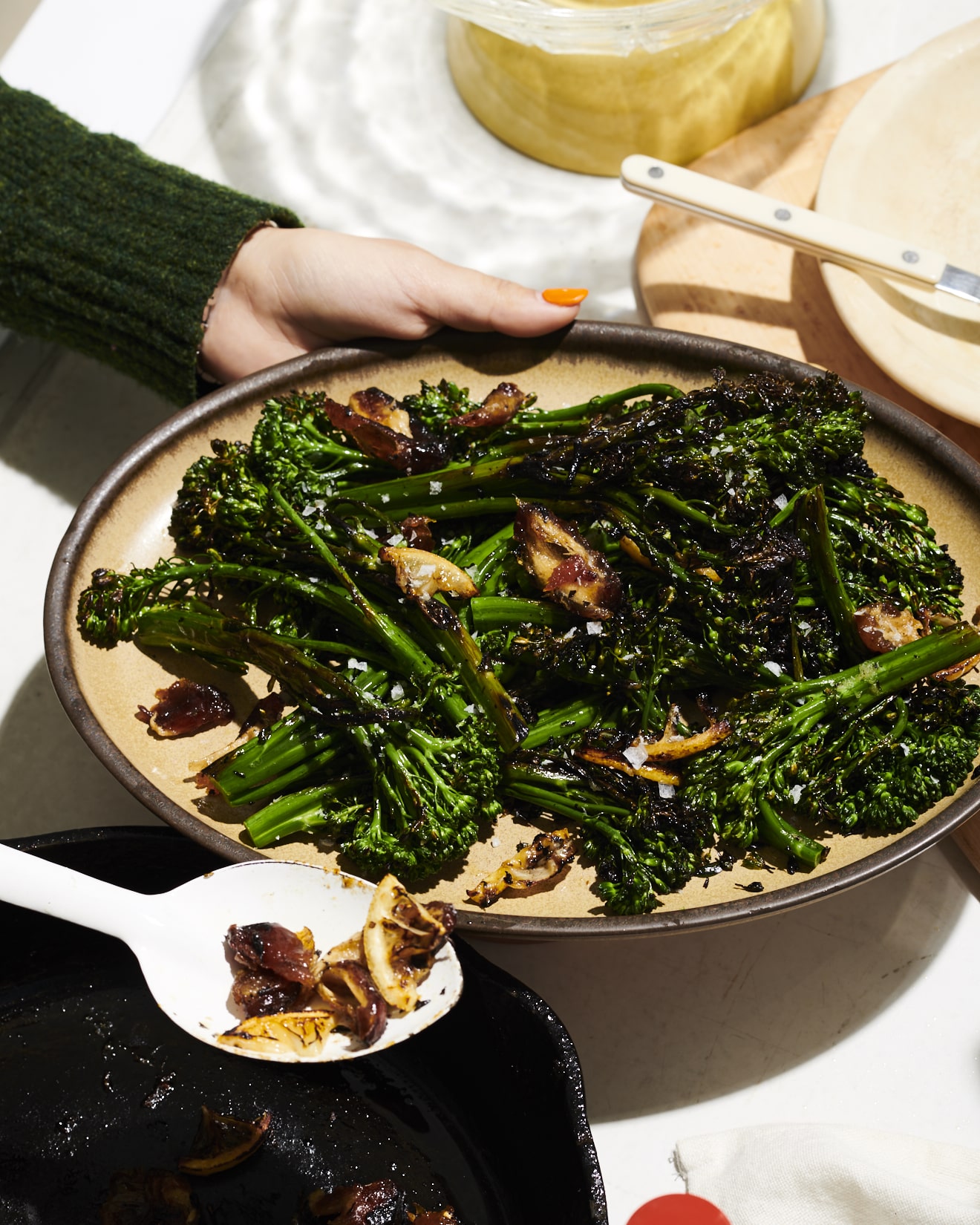 A photo of the Blistered Broccolini from the Caldo Verde special dinner.