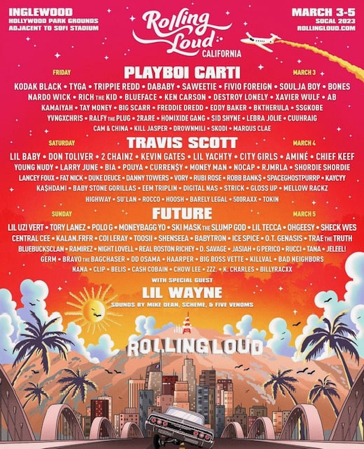 A photo of hip hop music festival Rolling Loud's lineup