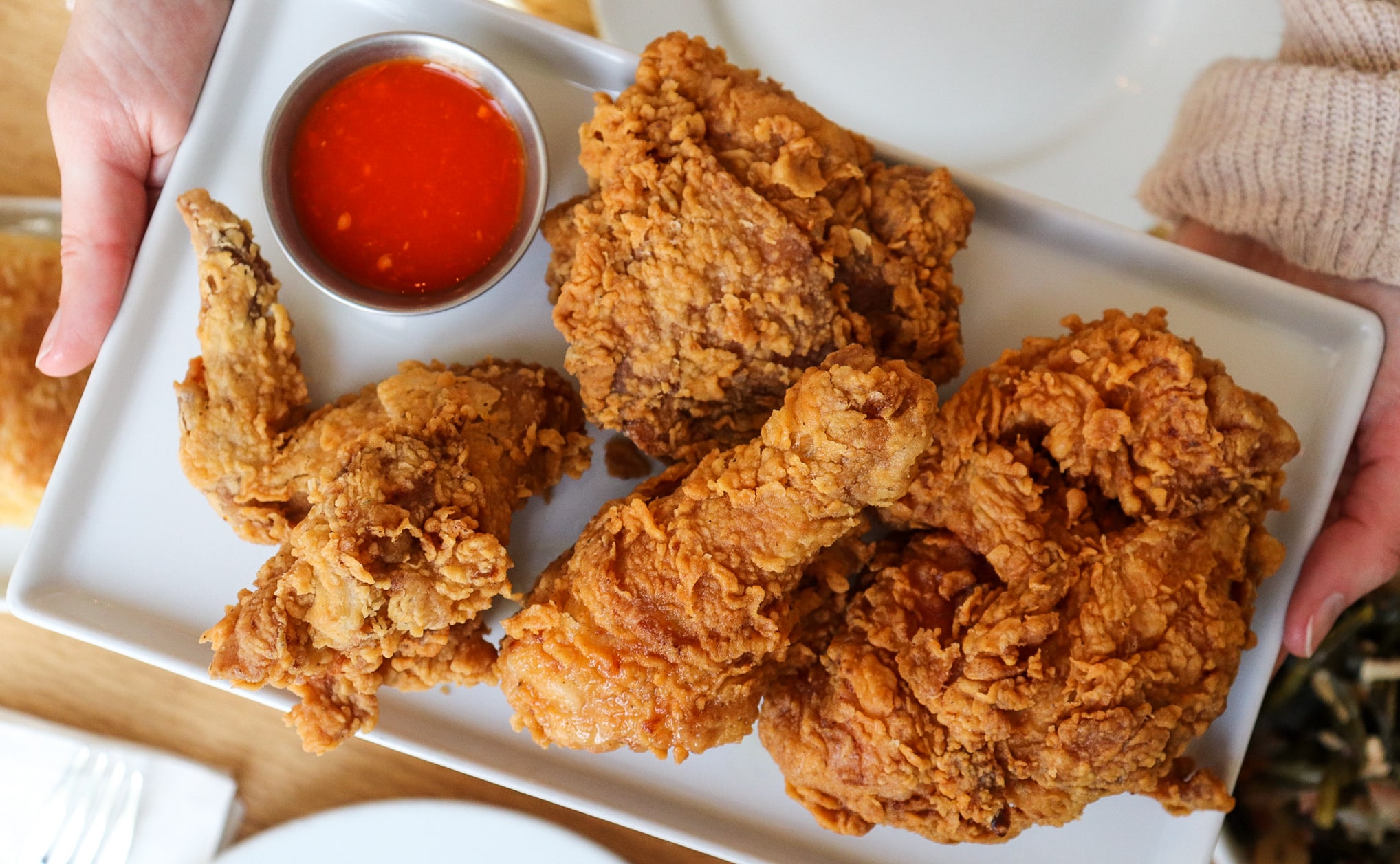 An image of Fried Chicken at Huckleberry Bakery and Cafe.