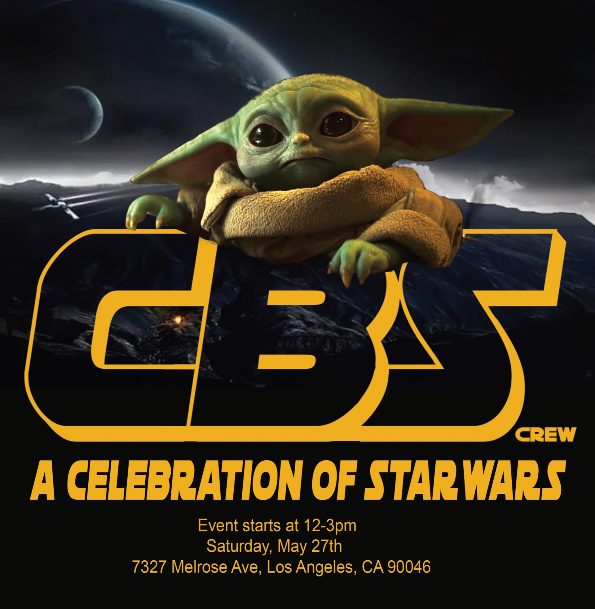 An image of Baby Yoda on the promotional poster for the Star Wars Takeover on Melrose.