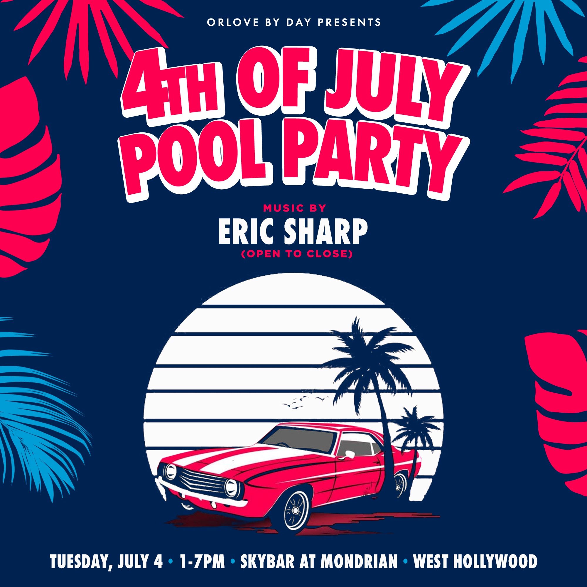 An image of the flyer for SKybar's 4th of July pool party.