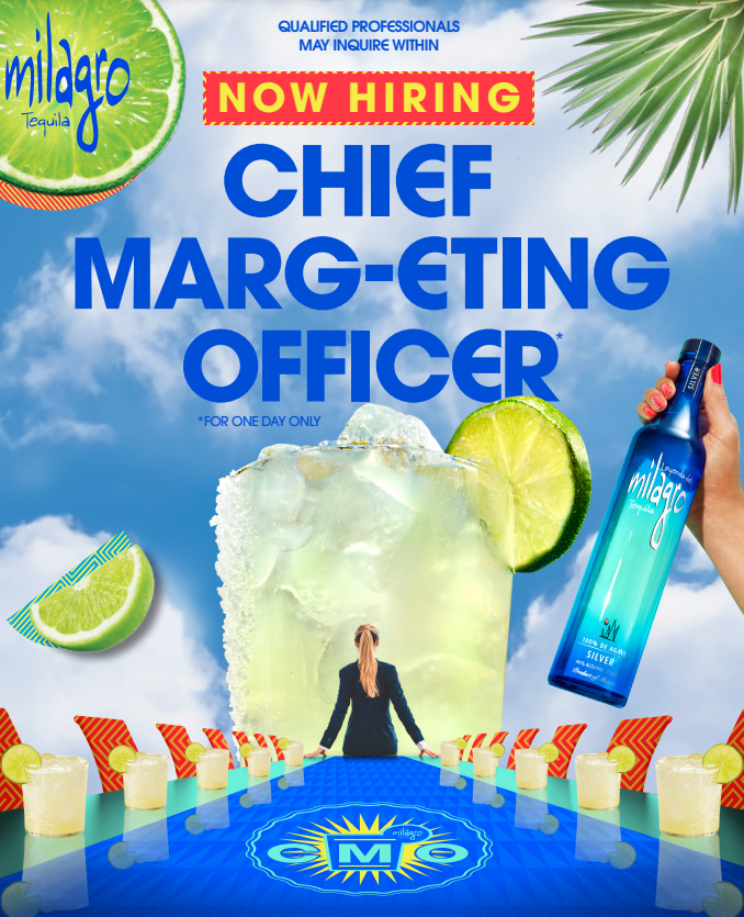 An image of the fler for the Milagro Tequila Chief Marg-eting Officer  position.