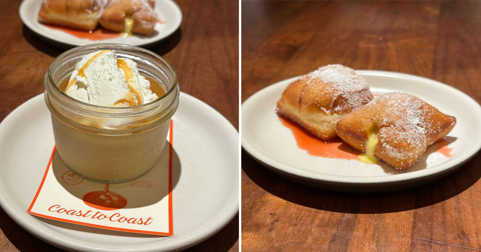 An image of the Salted Caramel Budino and irresistible Italian Donuts.