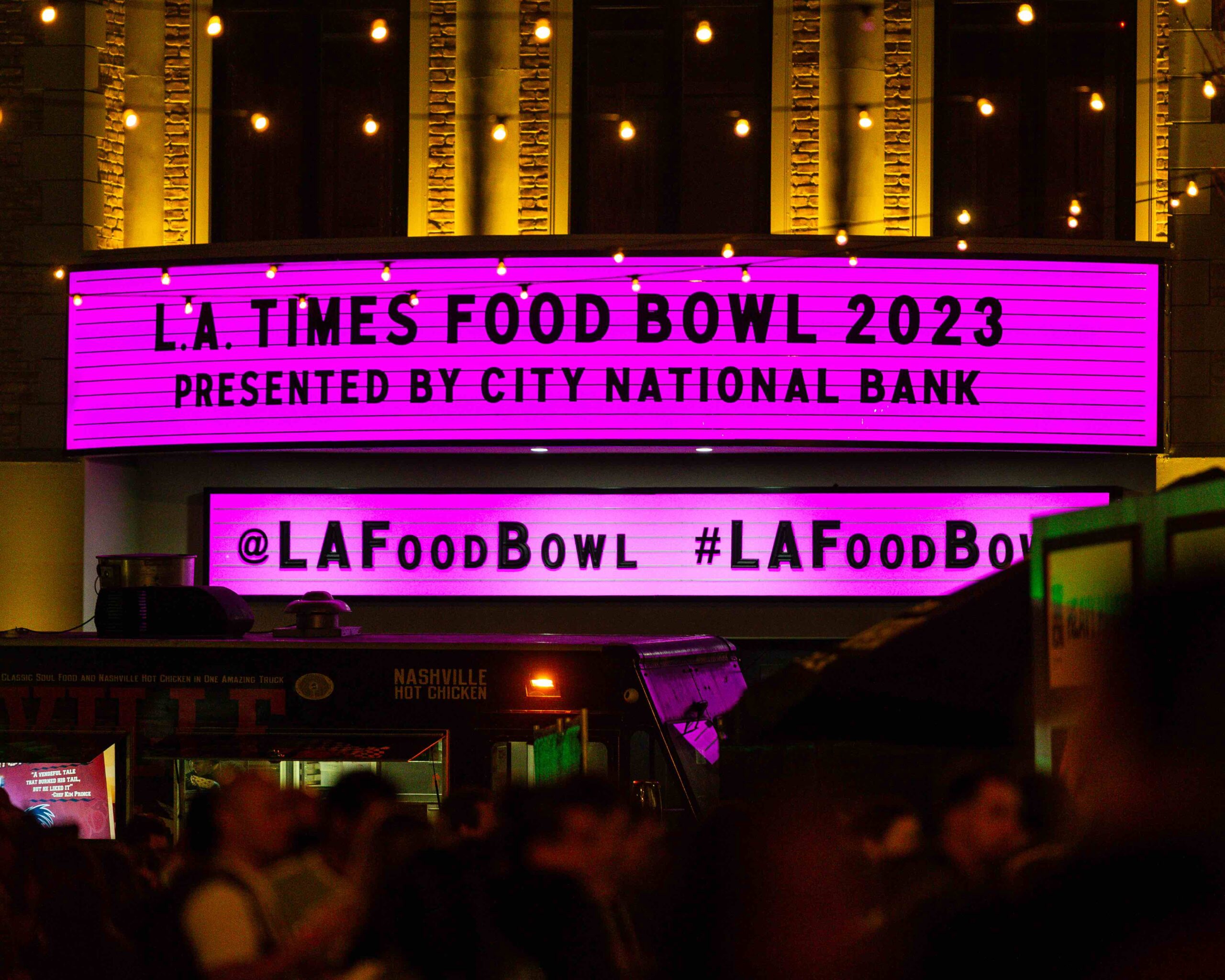 An image of the sign dsplaying the LA Times Food Bowl. 