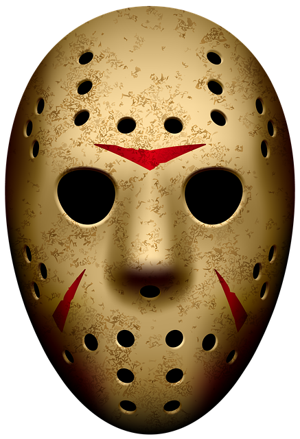 An image of the hockey mask worn by horror icon Jason Voorhees.