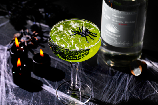 An image of the Cristalino Crawler Halloween cocktail from Casamigos.
