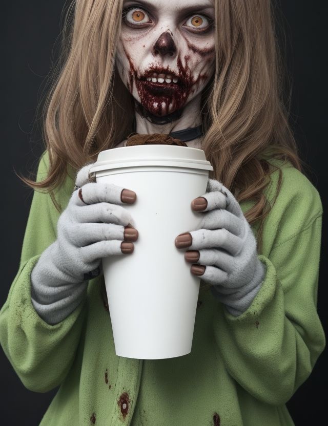 An image of a woman dressed in a zombie Halloween costume. 