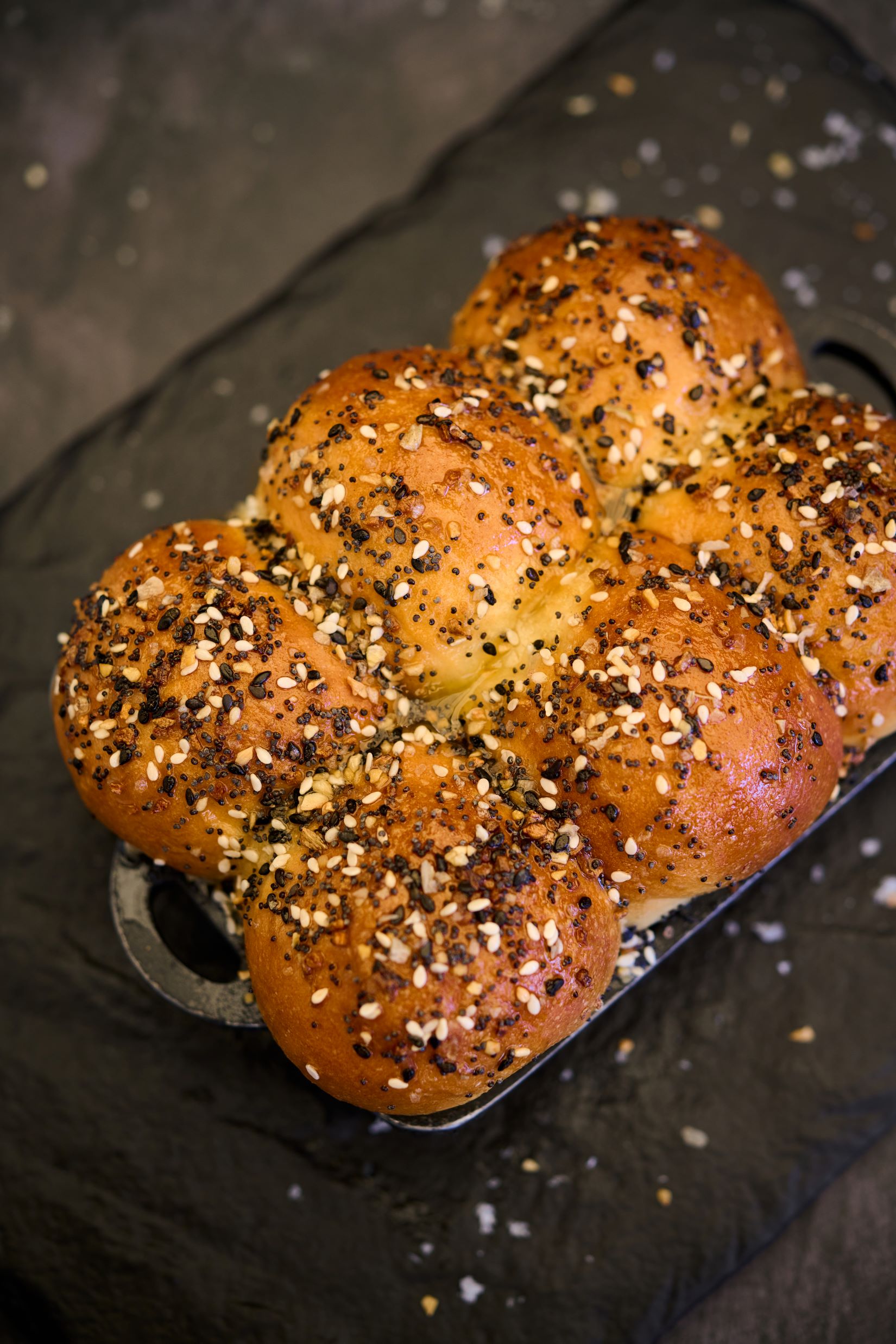 An image of the Parker House Rolls with Everything Bagel Seasoning 