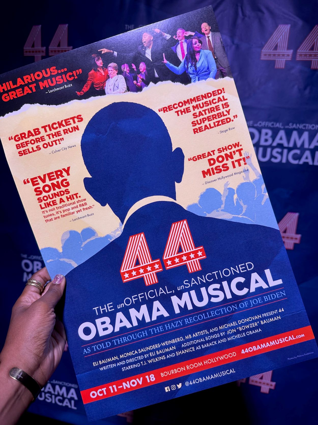 An image of the poster for the Obama musical, 44.