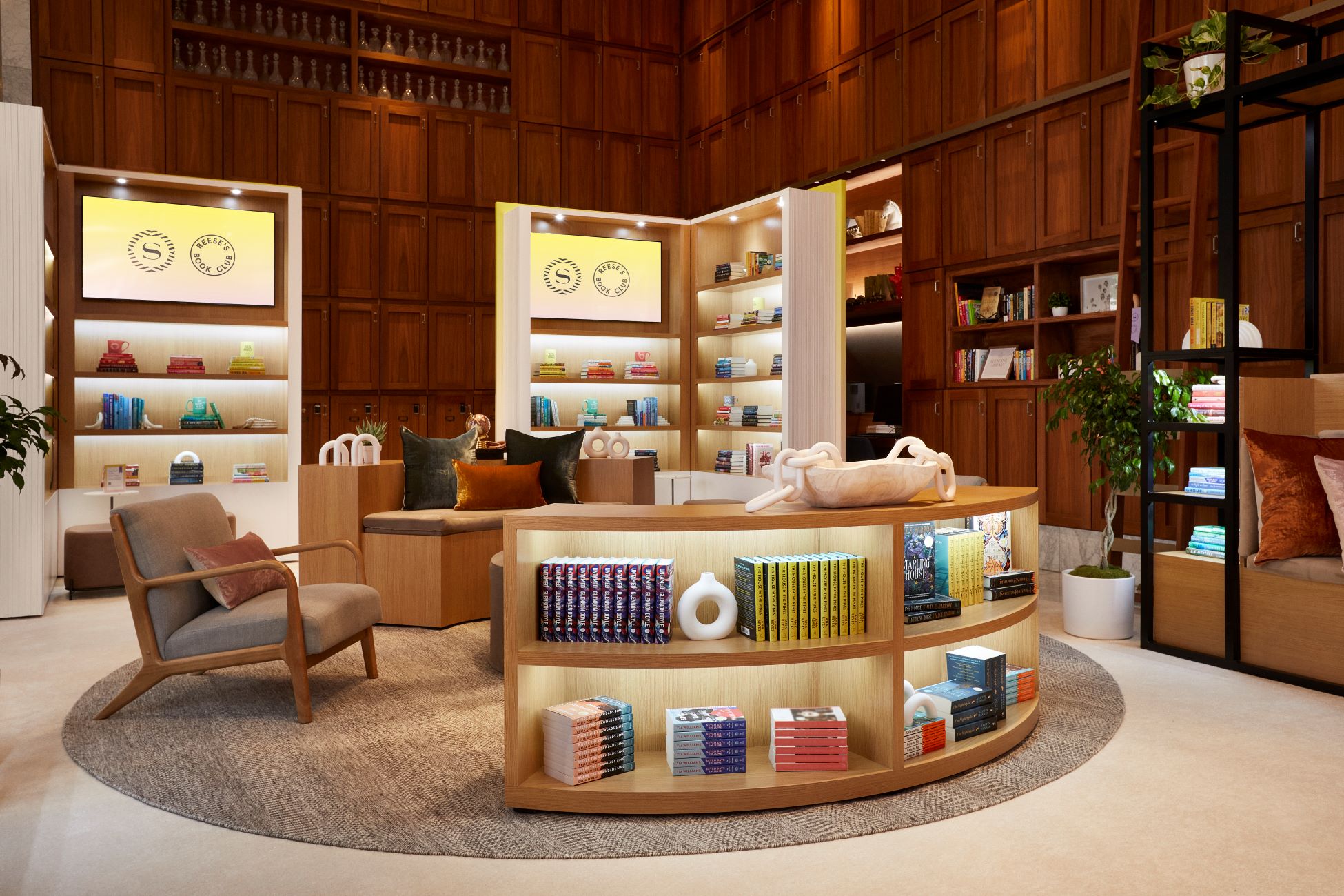 An image of the first-ever Reese’s Book Club x Sheraton Lobby Library.