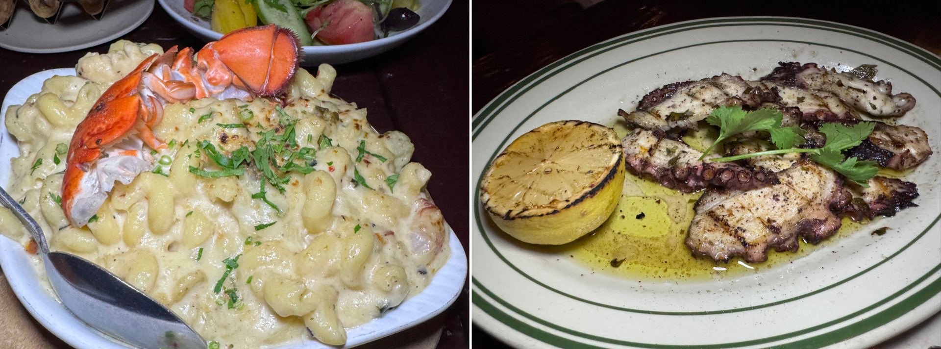 An image of the Truffle Lobster Mac and Grilled Spanish Octopus from Jonah's Kitchen.