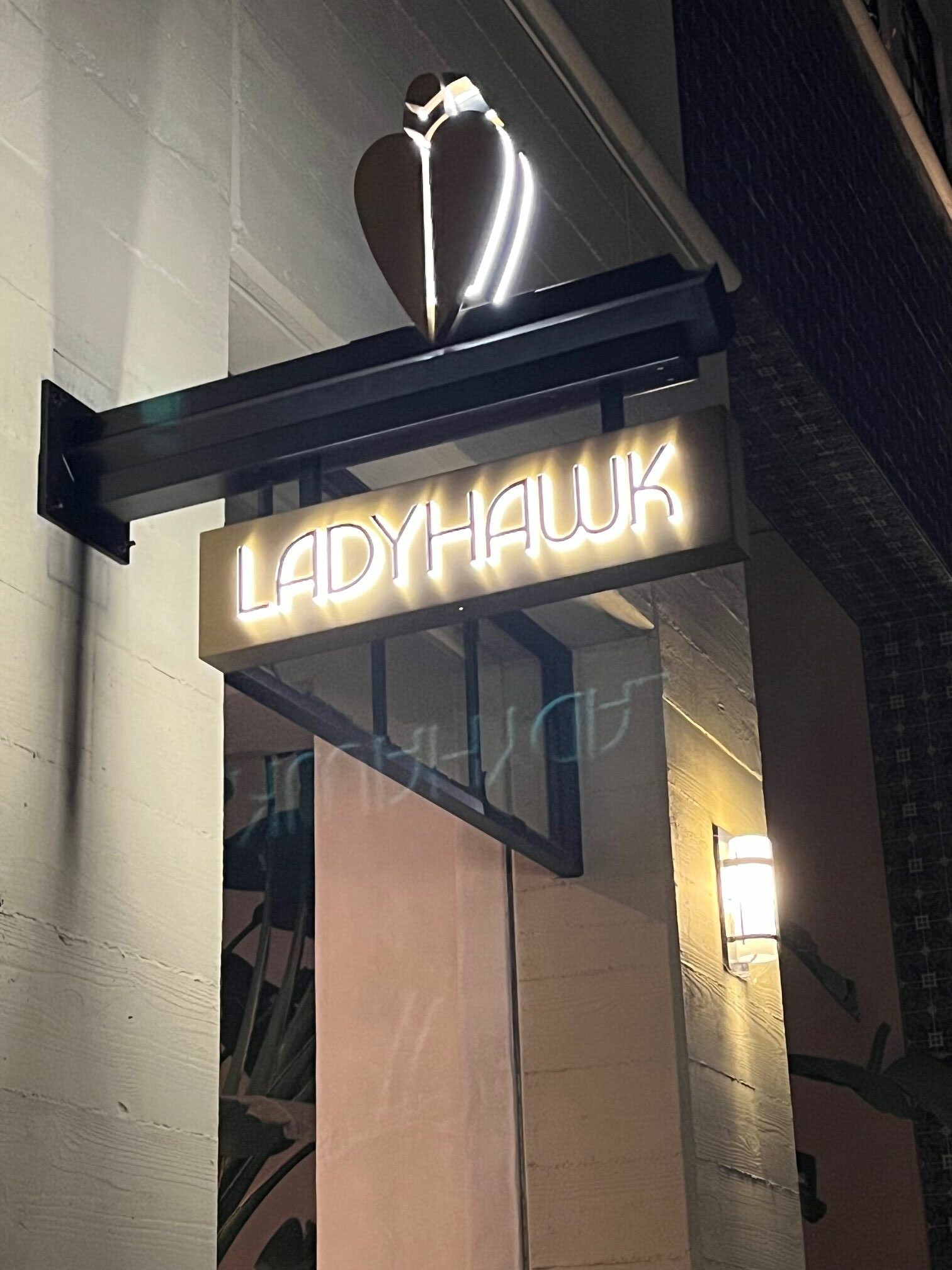 An image of the sign of one of the best West Hollywood restaurants, Ladyhawk.