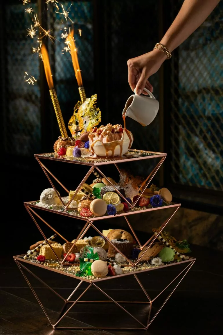 An image of the dessert tower at The Green Room.