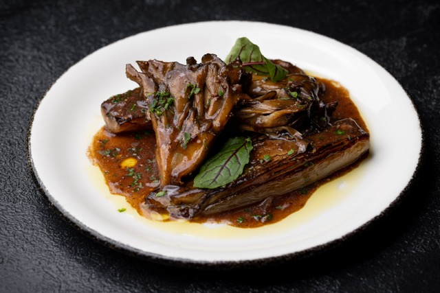 An image of the Eggplant Short Rib from Crossroads Kitchen.