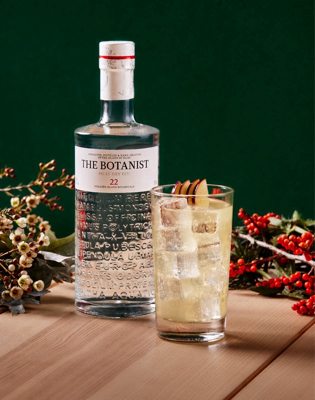 An image of one of my favorite on the rocks cocktails, The Botanist Crab Apple Collins.