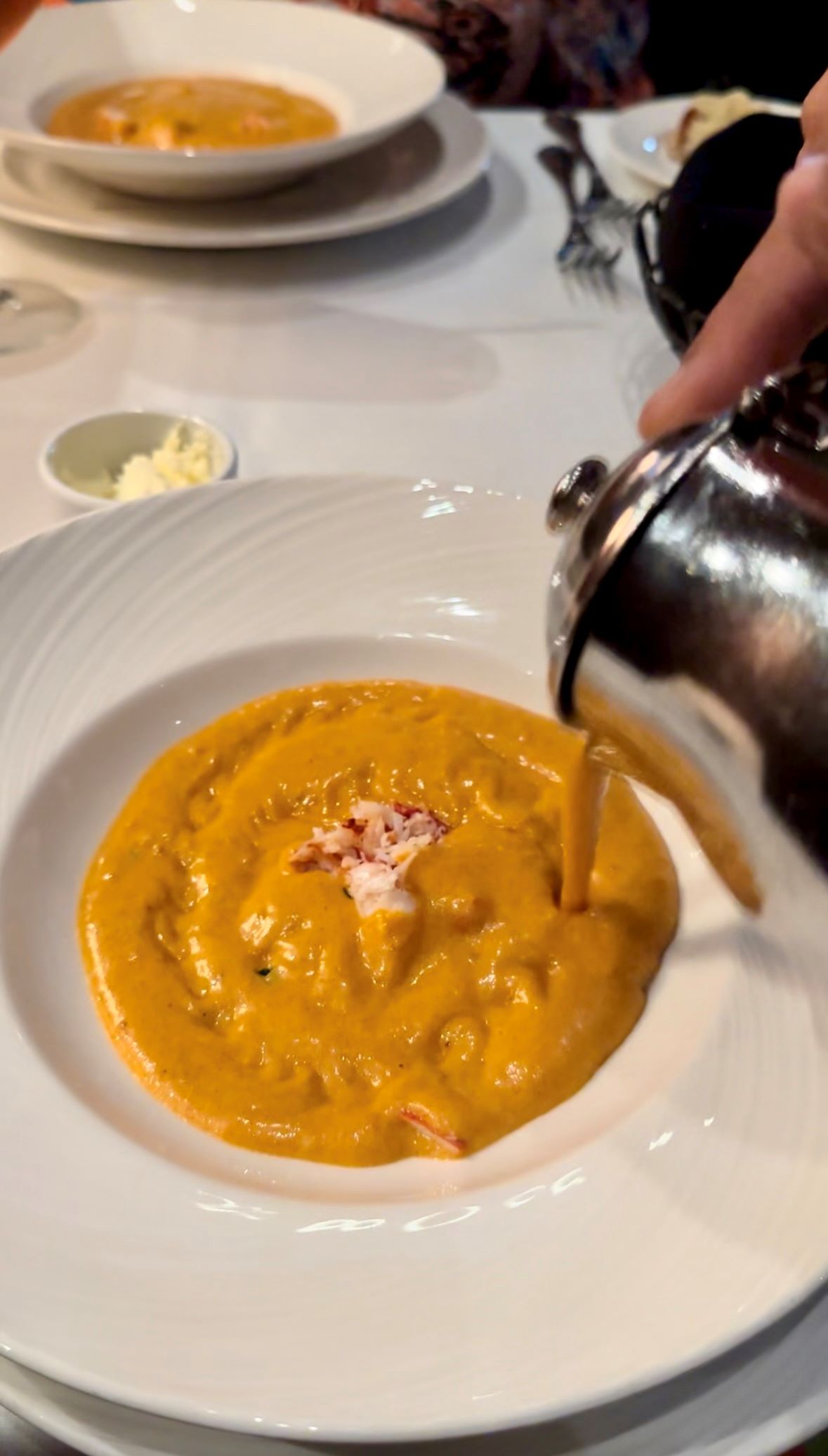 An image of the creamy Lobster Bisque.