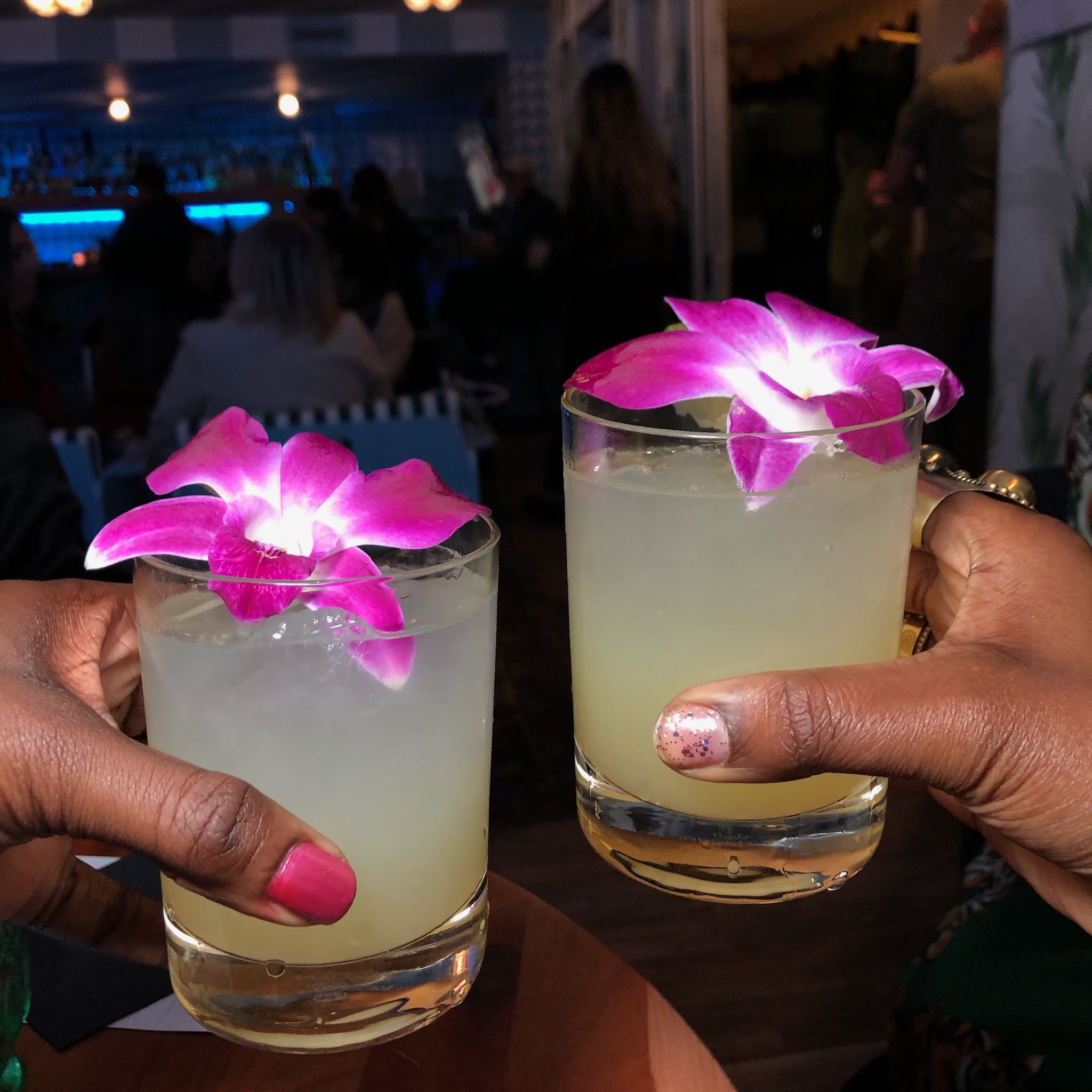 An image of two Smoky Santo Margaritas from the Santo Tequila tasting event with Guy Fieri.