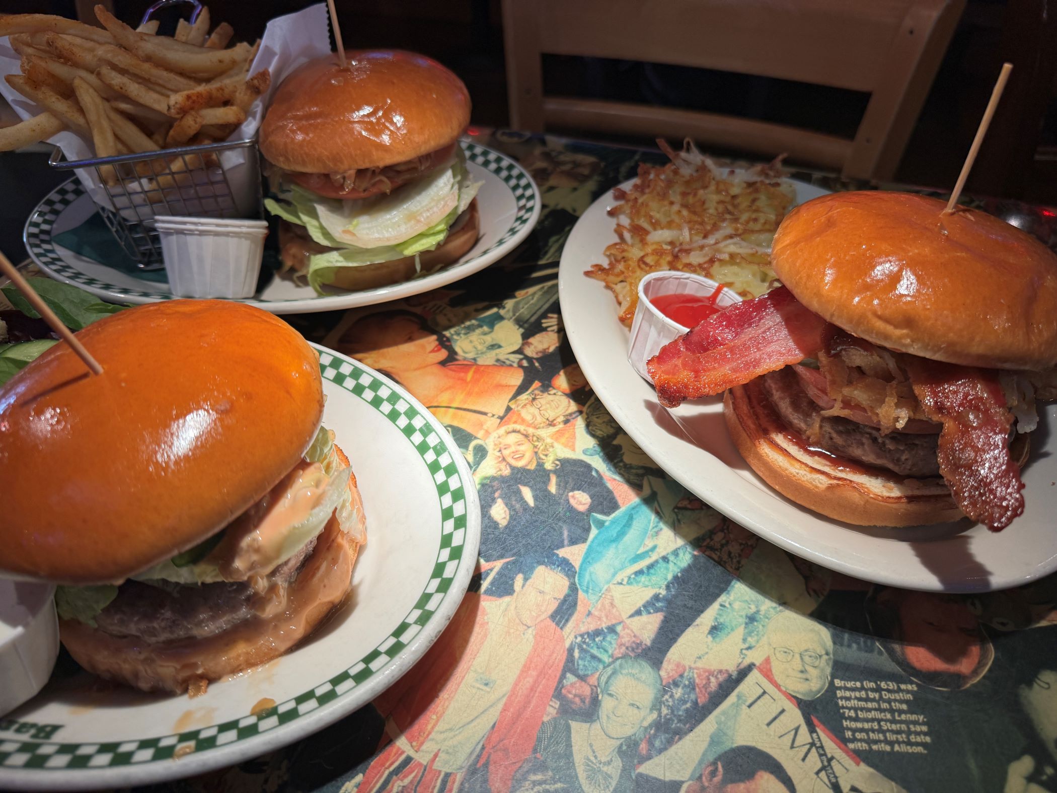 An image of the three Juicy Lucy Burgers at Barney's Beanery.