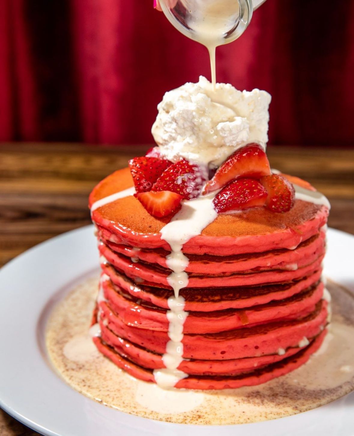 An image of the Pink Churro Pancakes from Pink Taco.