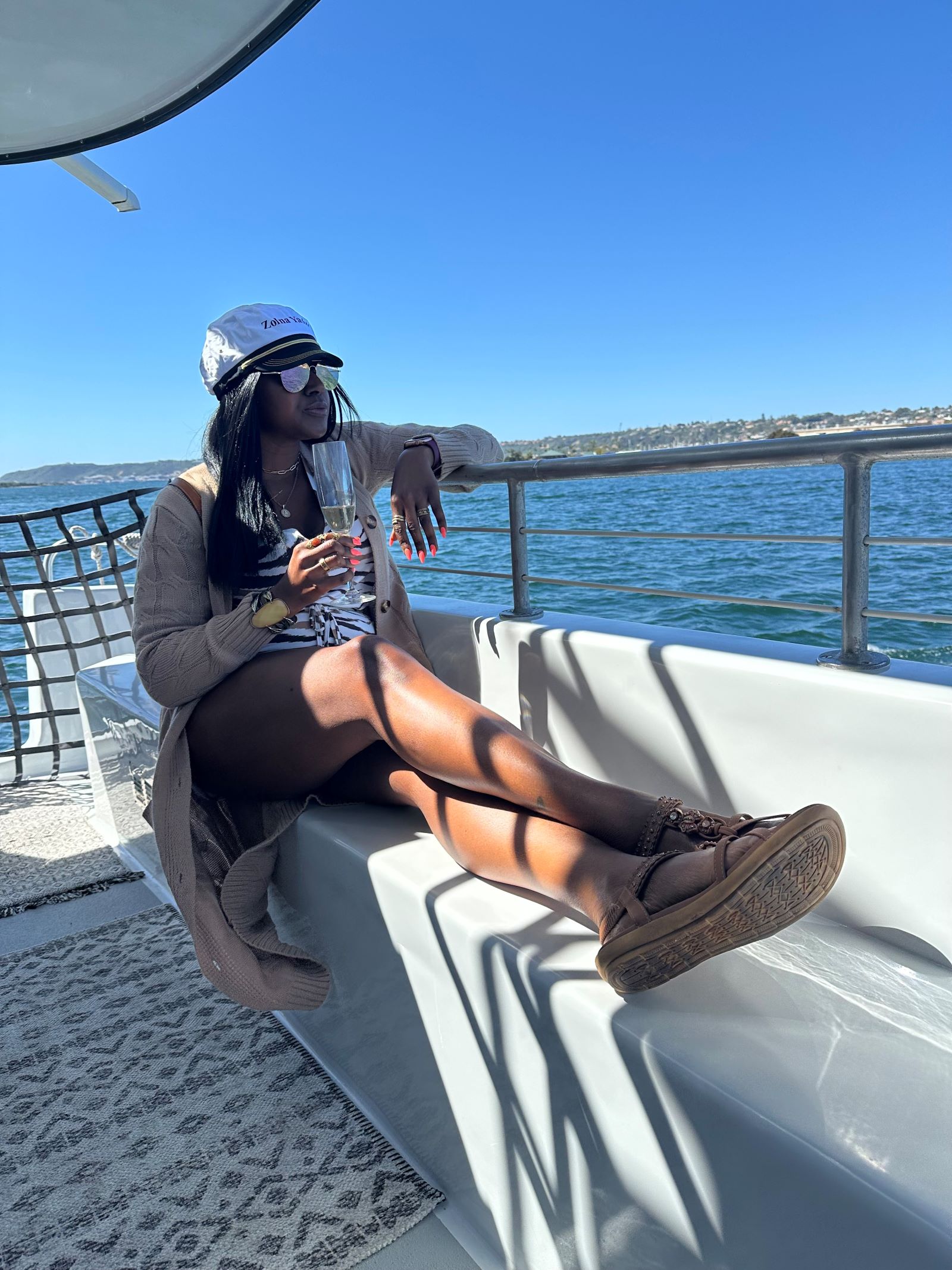 An image of lifestylye blogger Ariel aboard the luxurious Nerissa yacht.