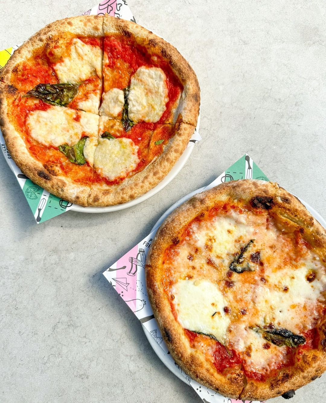 An image of two Margherita pizzas from Pitfire for Pi Day.