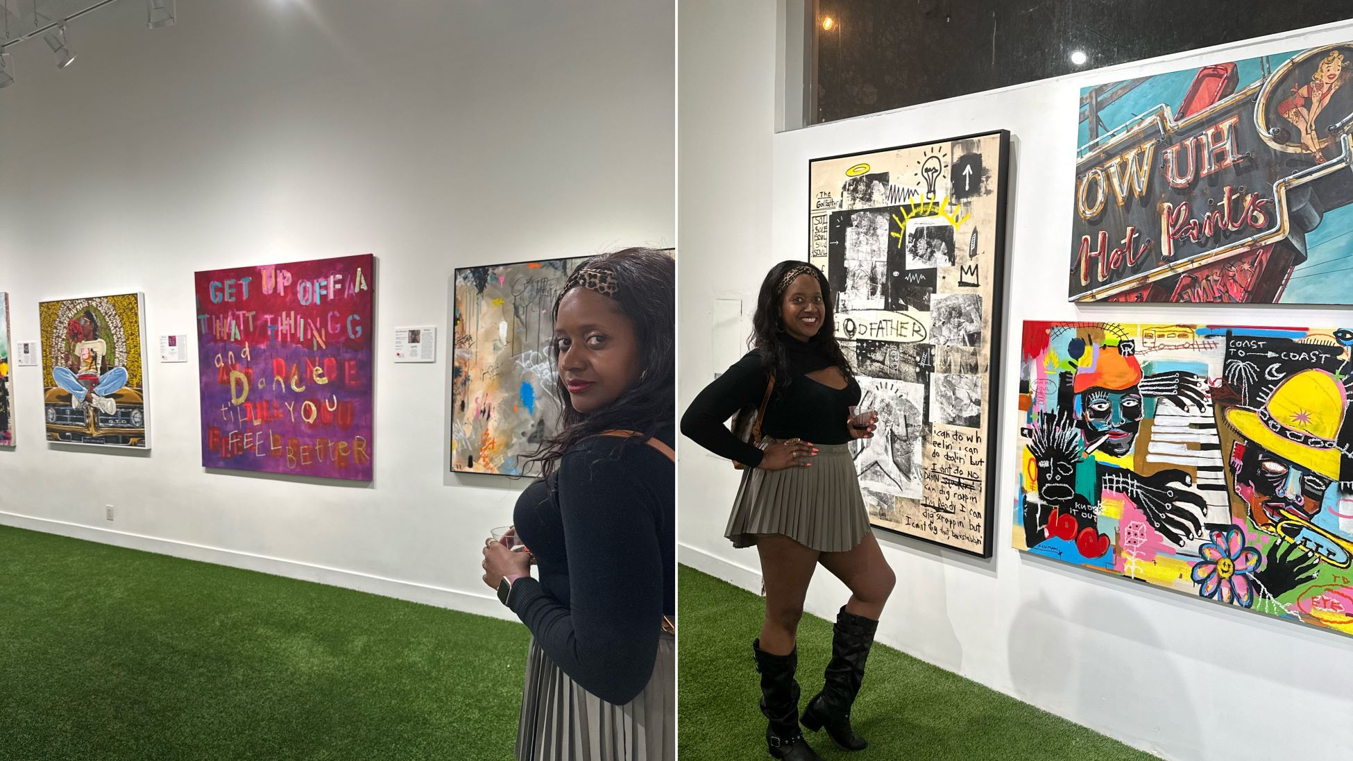 An image of lifestyle blogger Ariel posing with several pieces at Song-Word Art House.