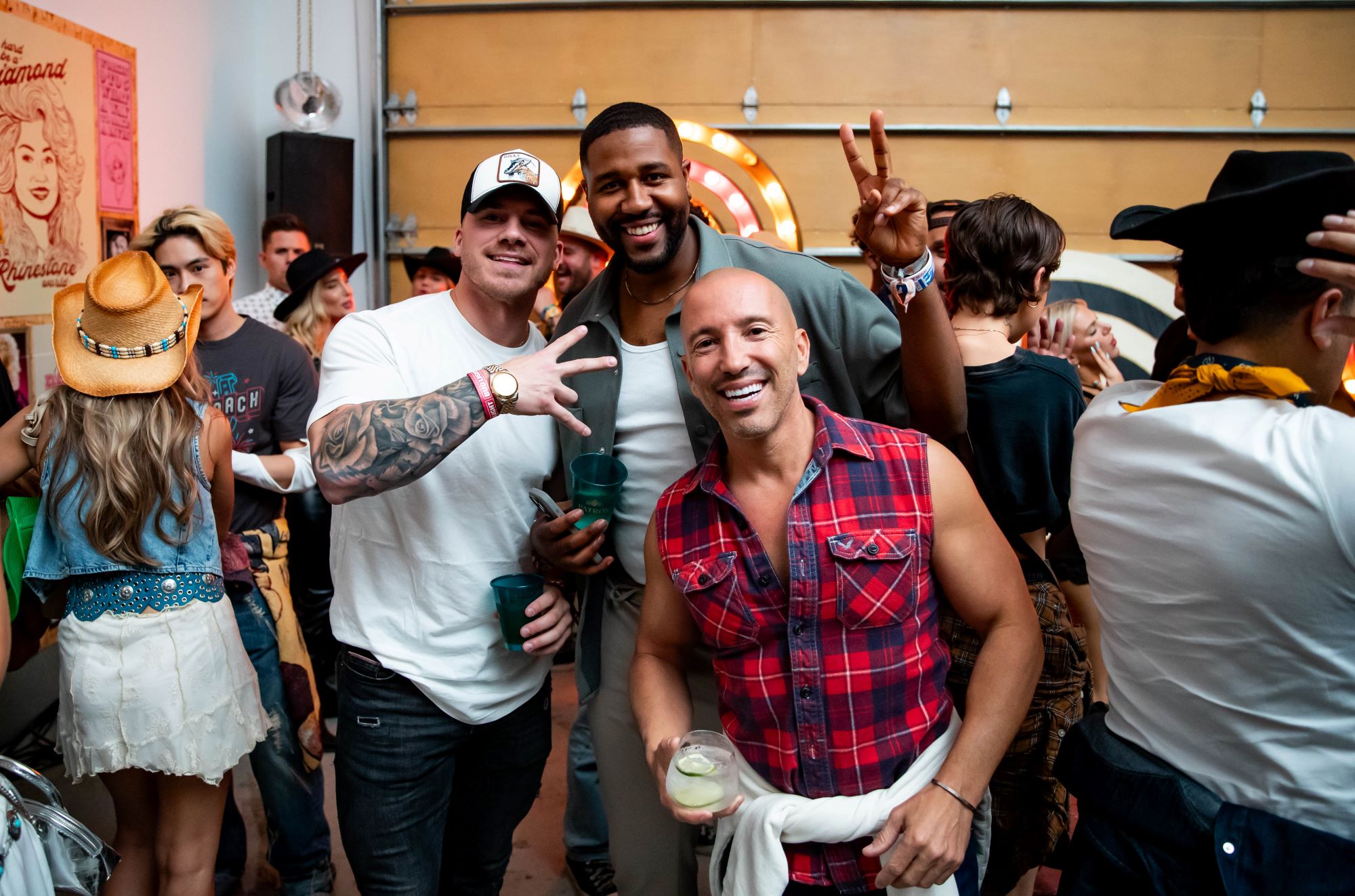 An image of Jason Oppenheim and friends at the PATRÓN EL ALTO MIDNIGHT COWBOY late night celebration.