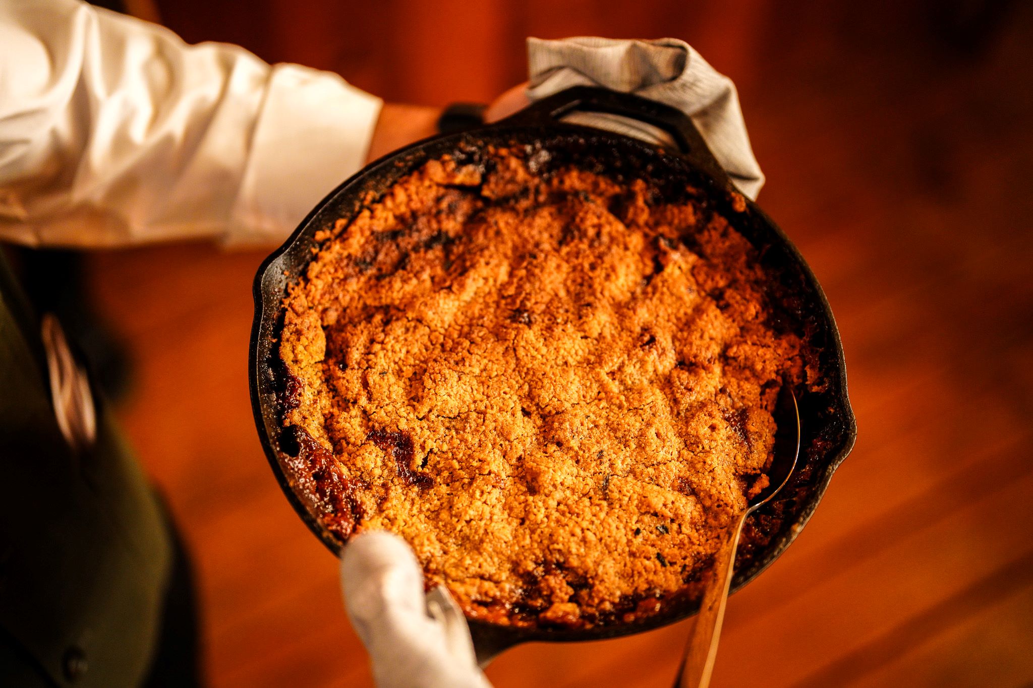 An image of Steve Raichlen's Bacon Bourbon Apple Crisp.