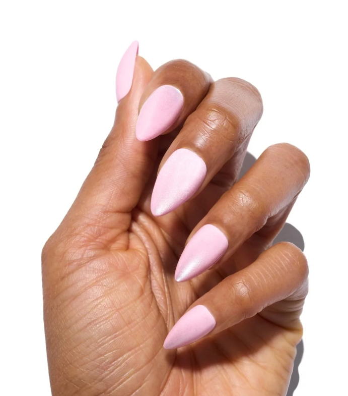 An image of the Crushing It in Almond - Pink Velvet nails that Nicki Minaj wore at the 2024 MET Gala. 