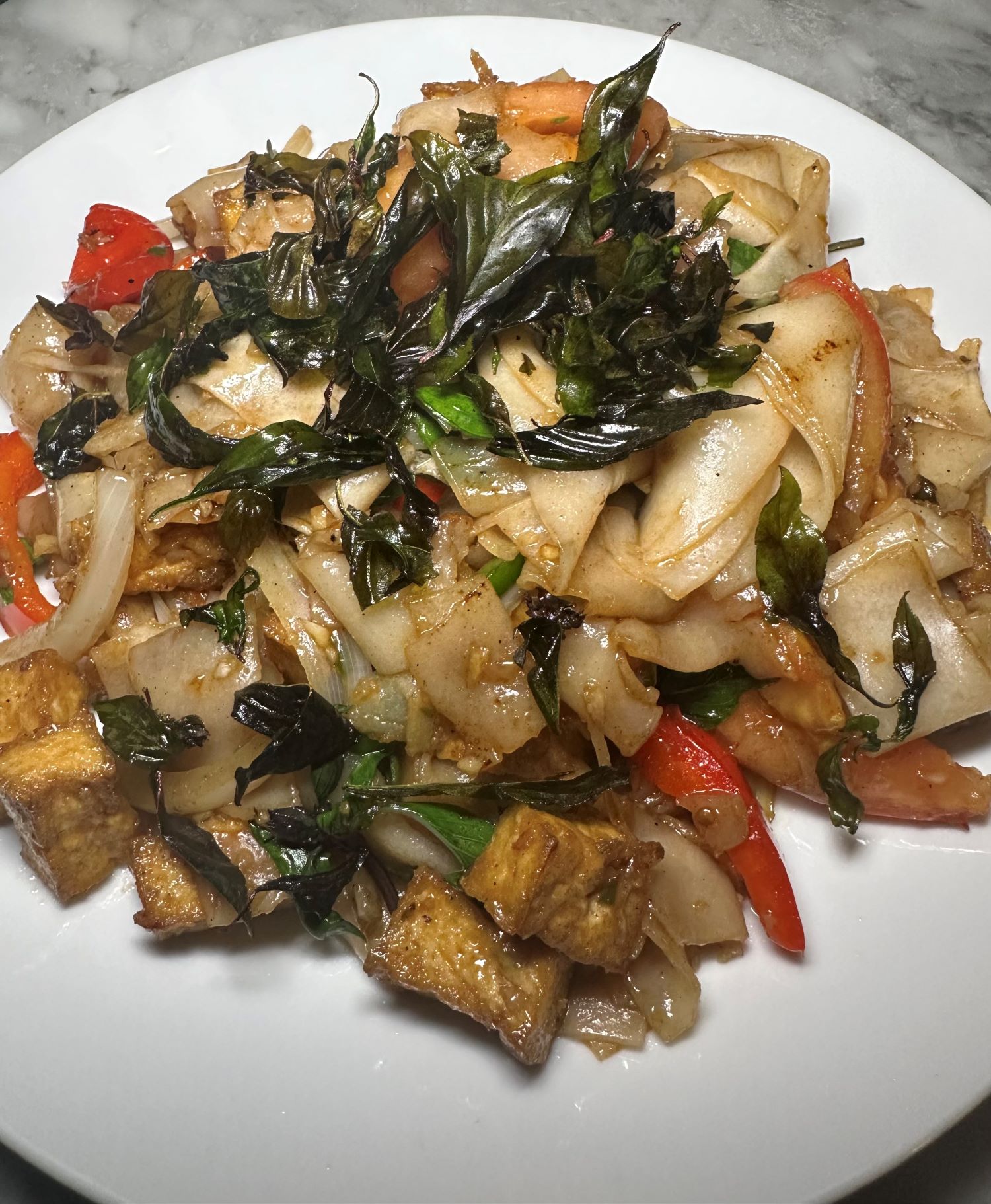 An image of some of the best Thai food in LA - White Elephant's Drunken Noodles.