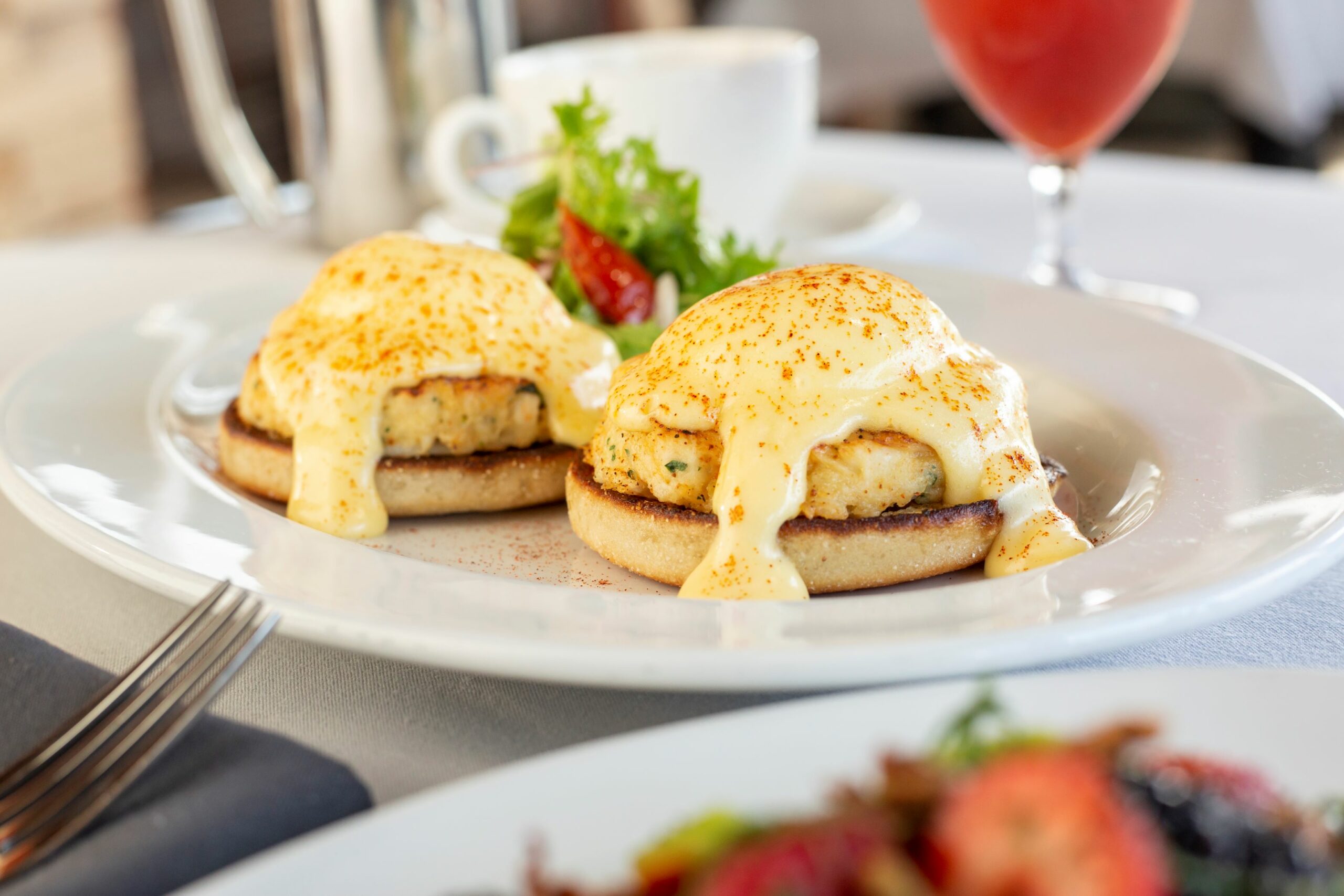 An image of the Crabcake Eggs Benedict, one of the specials at Ocean Prime's Father's Day brunch.