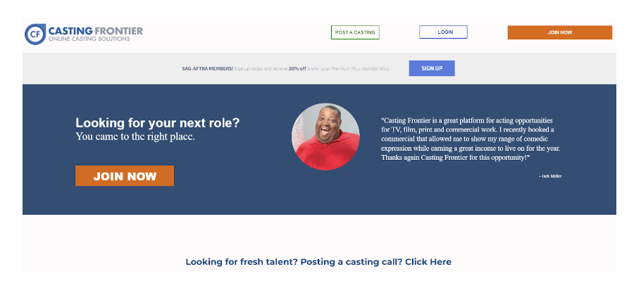 An image of the Casting Frontier website.