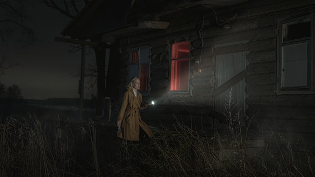 An image of a woman sleuthing at night.