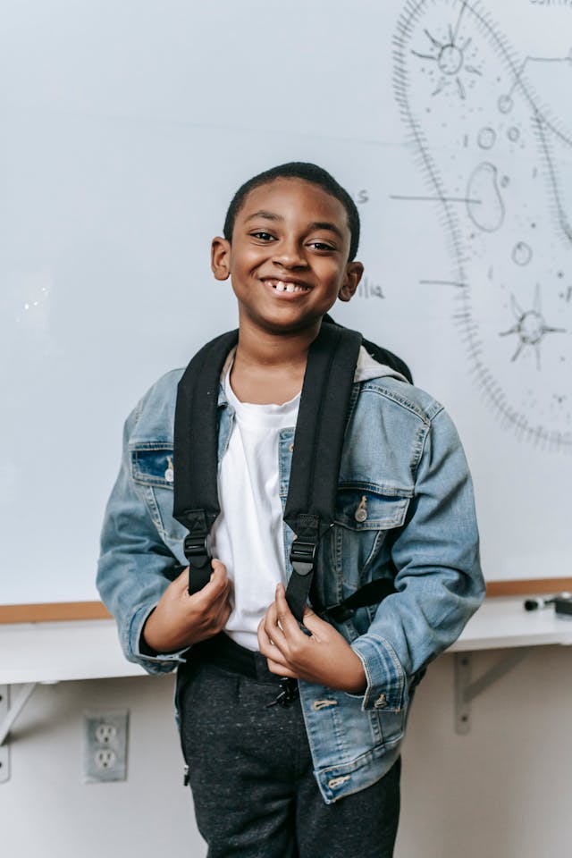 An image of a boy heading back to school.