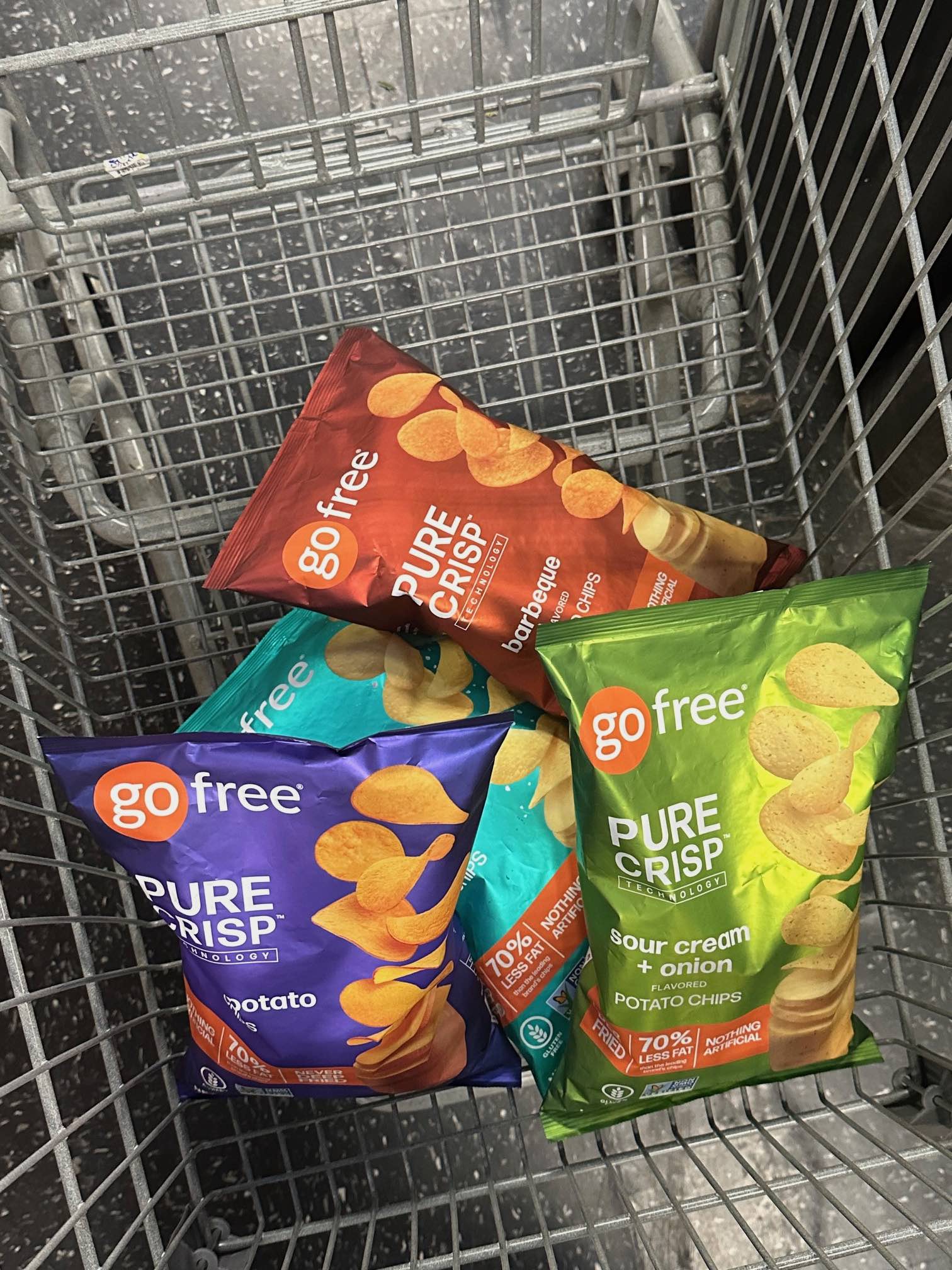 An image of healthy picnic food ideas, a shopping cart of Go Free Chips.
