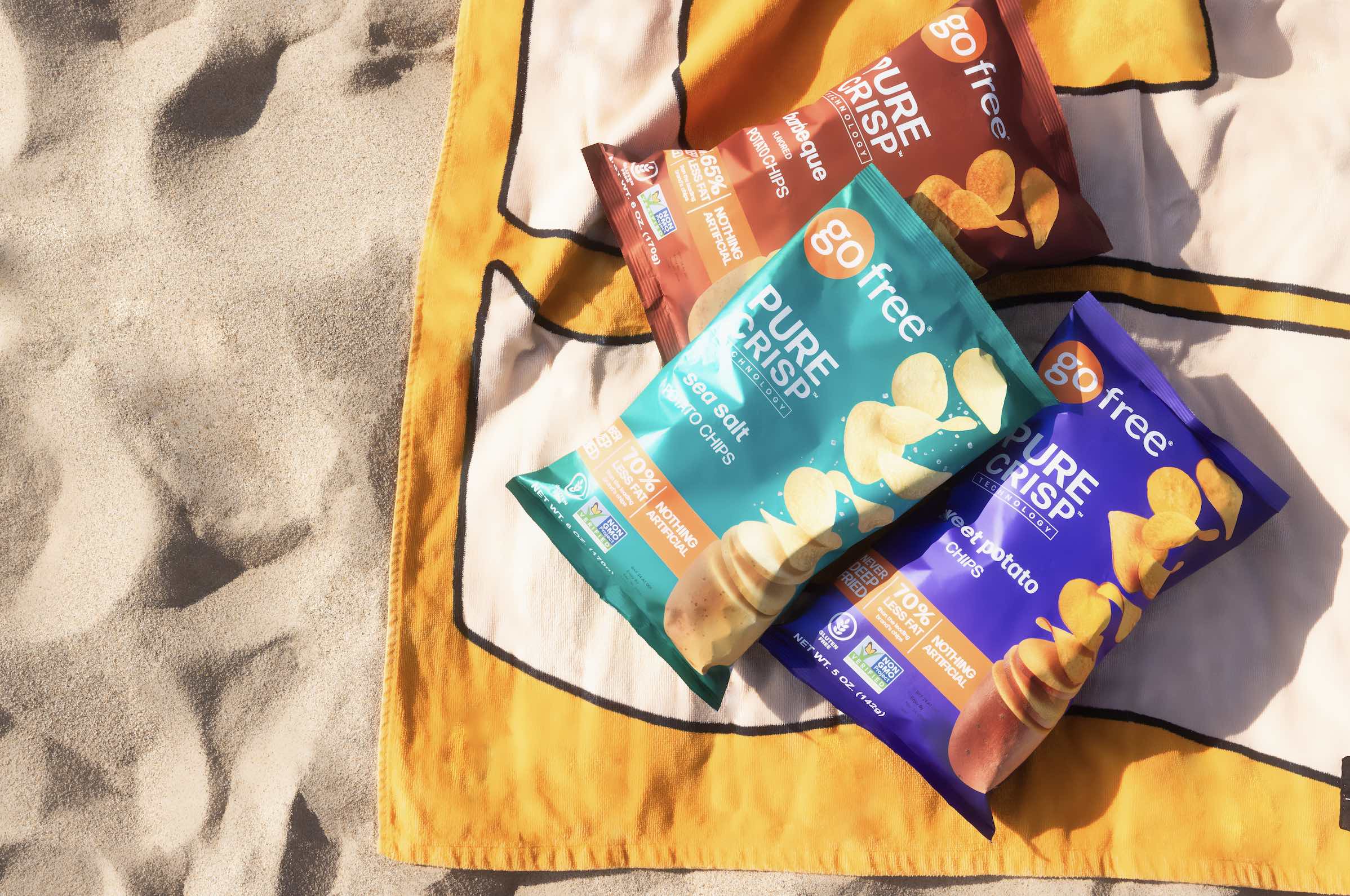 An image of gluten free snacks Go Free on a picnic blanket.