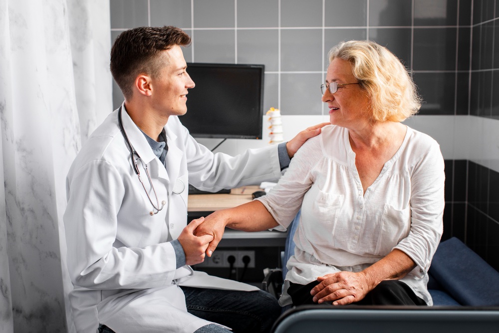 An image of a doctor and patient.