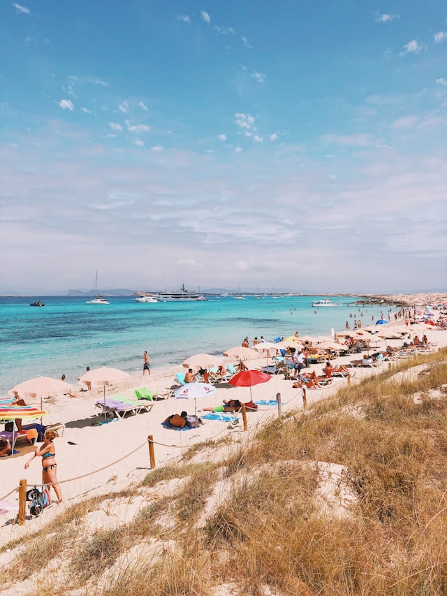 An image of people on the beach at Formentera, Spain.