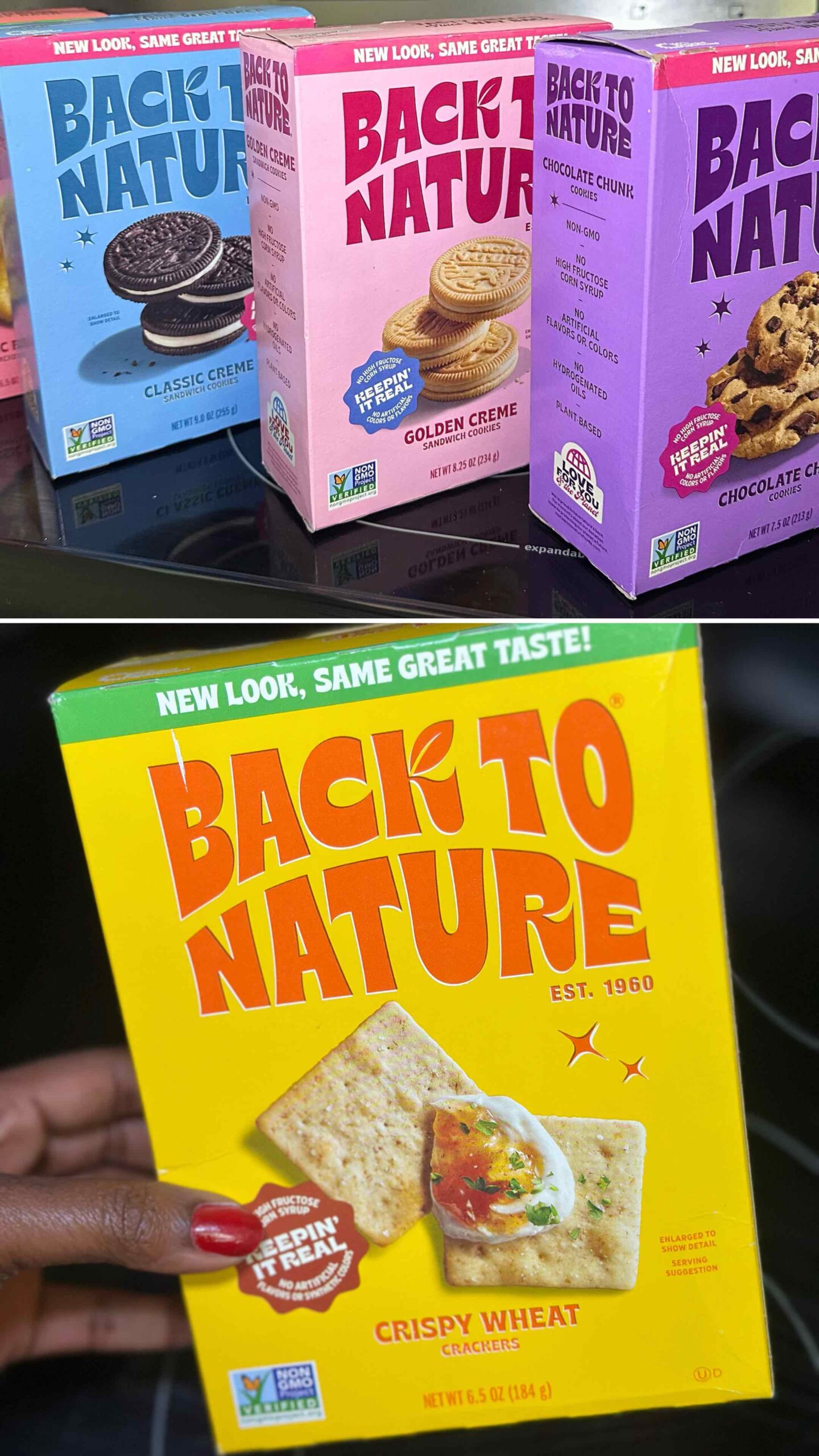 An image of boxes of crackers and cookies from Back to Nature.