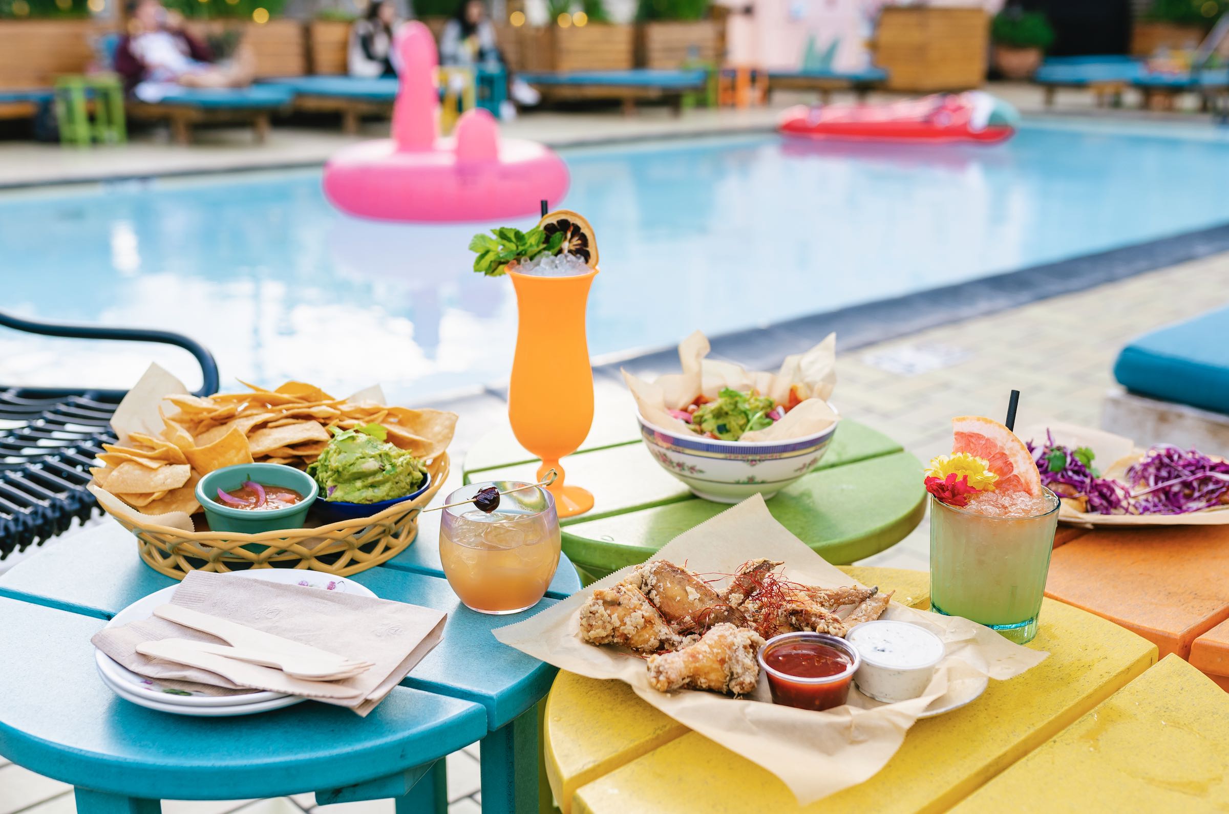 An image of a pool spread at Broken Shaker at the Freehand DTLA.