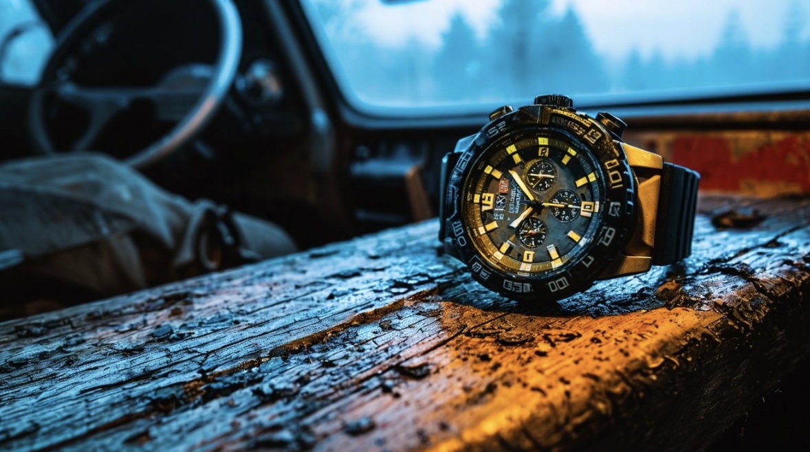 An image of a Luminox watch laying on a piece of wood.