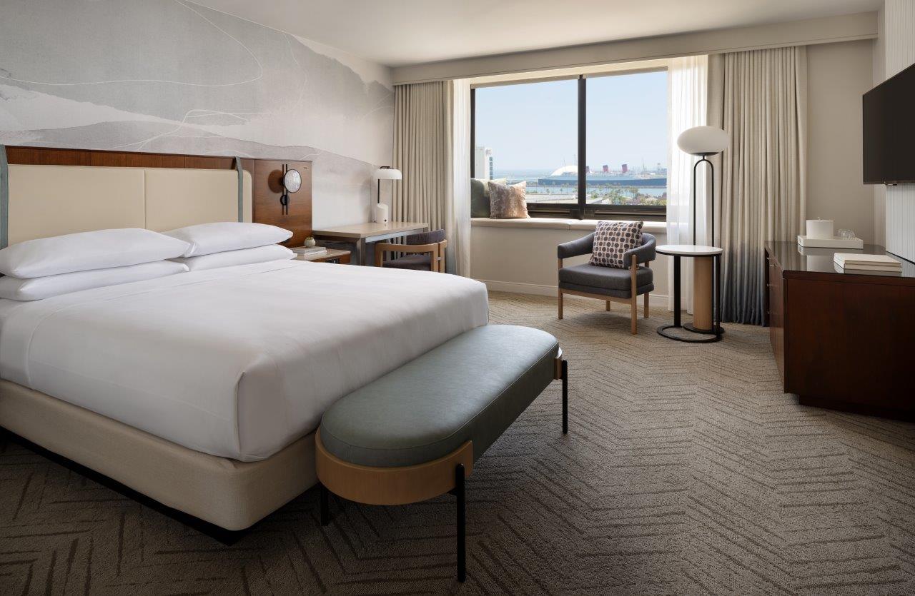 An image of a hotel room at the newly opened Marriott Long Beach.