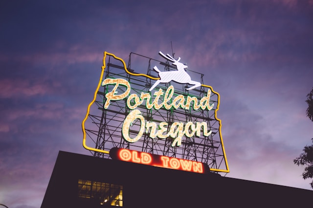 An image of a sign that says Portland.