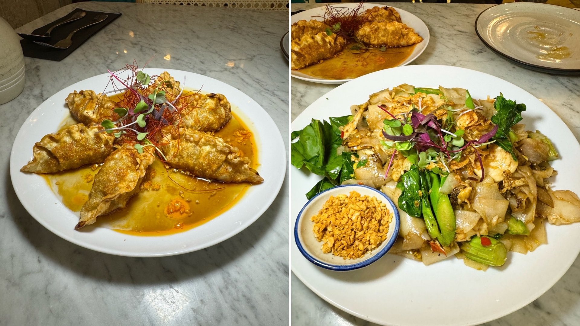 An image of two pictures of the food at White Elephant, one of the best Thai restaurants near me.