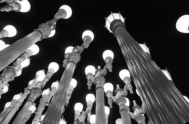 An image of the lamplights at LACMA.