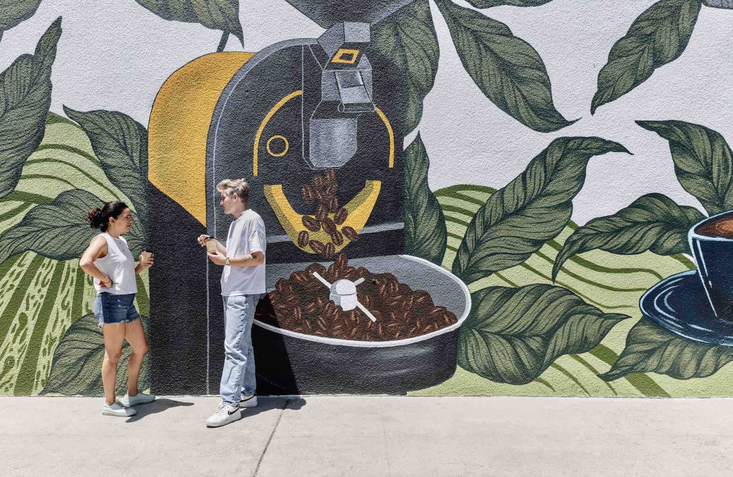 An image of the mural at one of the best coffee shops in Los Angeles, Laidrey.